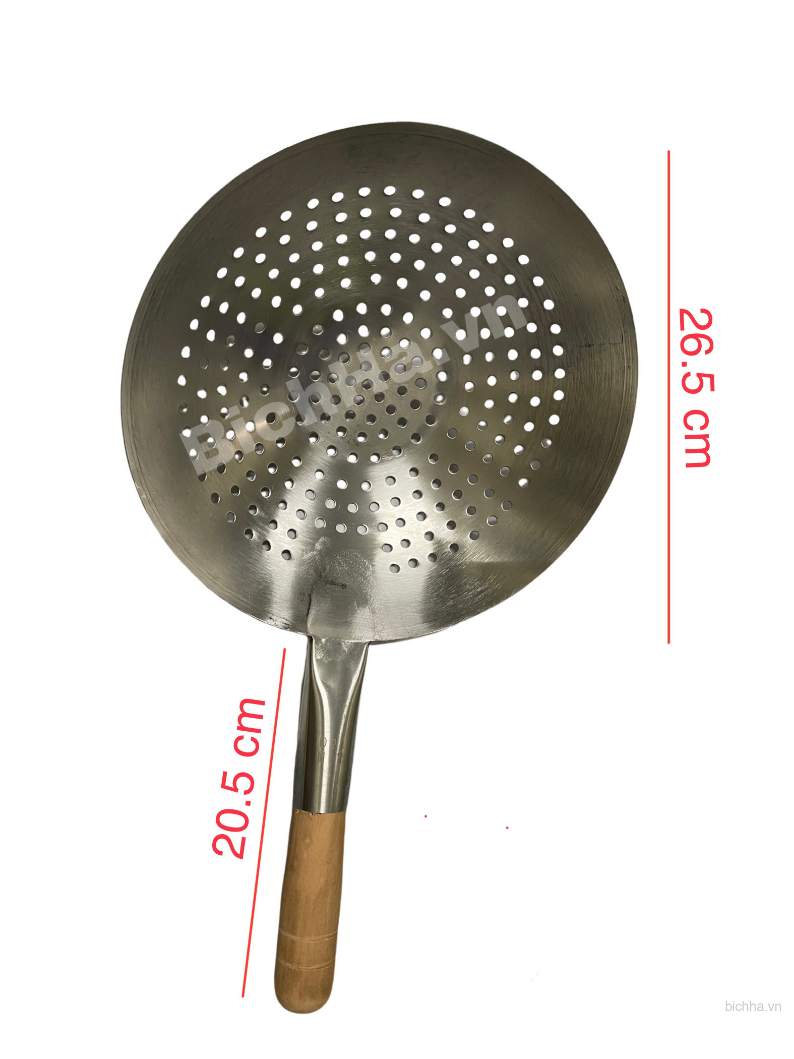Chao Inox Chuôi Gỗ Đục Lỗ 26 Cm - NH